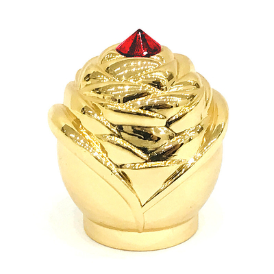 Custom Luxury Gold color Zamak Metal Perfume Bottle Caps With Red Stone