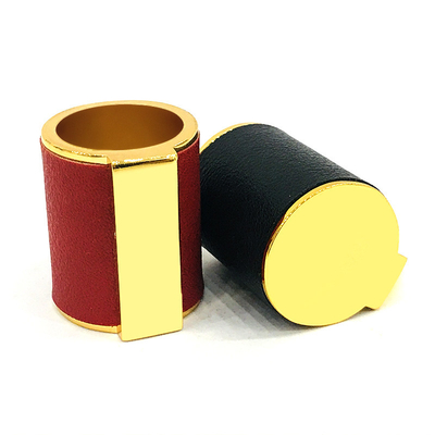 Buy Classic Zinc Alloy Gold Color With Leather Textile Cylinder Shape Metal Zamac Perfume Bottle Cap online manufacture