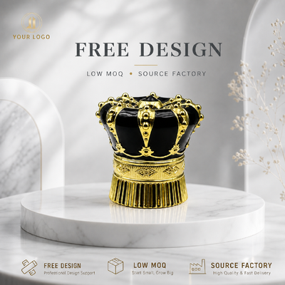 Buy Luxury Black Gold Rivet Crown Zinc Alloy Perfume Cap 3D Embossed Zamac Lid Custom Logo OEM ODM Source Factory Wholesale online manufacture
