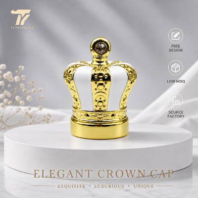 Buy Crown perfume cap, rhinestone zamac lid, white gold perfume top, two-tone enamel perfume packaging, custom logo metal perfume cap, wholesale perfume cap factory online manufacture