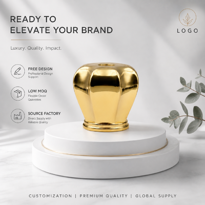 Buy Luxury Multi Curved Faceted Zinc Alloy Perfume Cap Mirror Gold Electroplated Zamac Fragrance Bottle Lid Custom Logo OEM ODM Source Factory Wholesale online manufacture