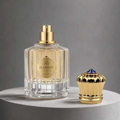 Buy Wholesale High Gloss Gold Ribbed Bud Shape Perfume Bottle Cap With Blue Rhinestone Top Heavy Zamac Closure OEM Custom Engrave Logo Middle East Luxury Oud Fragrance Packaging online manufacture