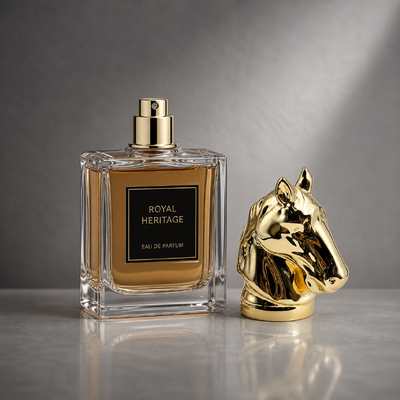 Buy Wholesale High Gloss Solid Gold Horse Head Perfume Bottle Cap Simple Integrated Stallion Sculpture Zamac Closure OEM Engrave Logo Middle East Luxury Fragrance Packaging online manufacture