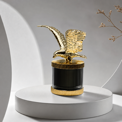 Buy Luxury 3D Spread Wings Eagle Zamac Perfume Cap Gold Plated Textured Flying Hawk Sculpture Vertical Fluted Base Fragrance Lid Zinc Alloy Parfum Bottle Cover Custom Logo FEA15 For Perfume Bottle online manufacture