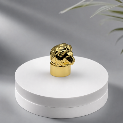 Buy Wholesale High Gloss Gold Realistic Lion Head Perfume Bottle Cap Heavy Weight 3D Animal Sculpture Zamac Closure OEM Custom Engrave Logo Middle East Luxury Fragrance Packaging online manufacture