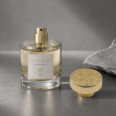 Buy Luxury Mushroom Round Zamac Perfume Cap Gold Plated 3D Embossed Arabic Star Geometric Pattern Fragrance Lid Zinc Alloy Metal Parfum Bottle Cover Custom Logo FEA15 For Perfume Bottle online manufacture