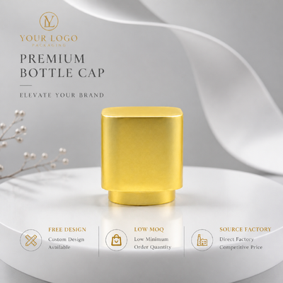 Buy Source Factory Custom Logo Matte Gold Round Corner Square Zinc Alloy Perfume Cap Low MOQ Two Step Metal Scent Cover For Cosmetic Perfume Bottle Packaging online manufacture