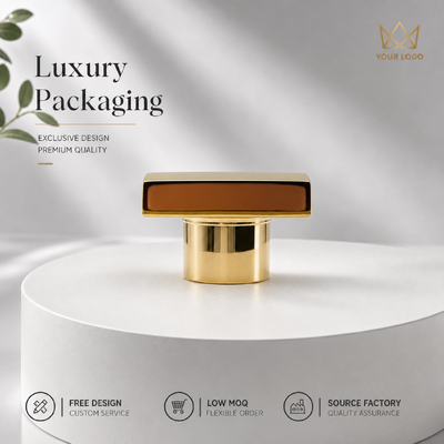 Buy Mirror Gold Horizontal Rectangle Zinc Alloy Perfume Cap Custom Two Tier Metal Fragrance Lid Model JH5045 For Luxury Designer Empty Glass Perfume Bottle online manufacture