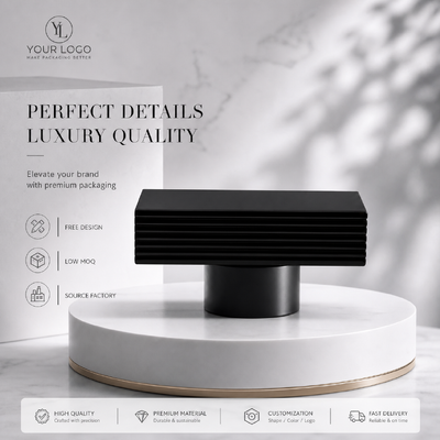 Buy Matte Black Horizontal Ribbed Rectangle Zinc Alloy Perfume Cap Custom Striped Metal Fragrance Lid Model JH5082 For Luxury Designer Empty Glass Perfume Bottle online manufacture
