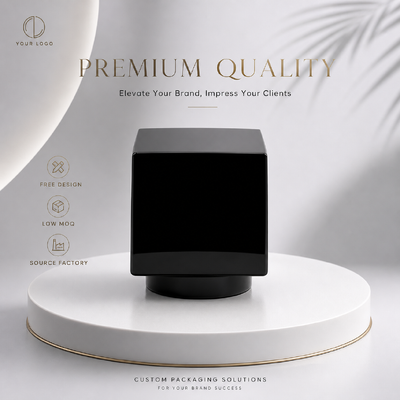 Buy Gloss Solid Black Square Zinc Alloy Perfume Cap Custom Smooth Cube Metal Fragrance Lid Model JH5080 For Luxury Empty Designer Glass Perfume Bottle online manufacture