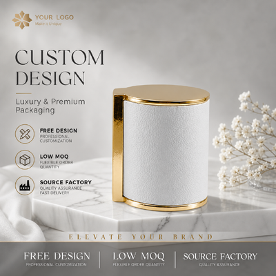 Buy White Leather Wrap Gold Zinc Alloy Perfume Cap Custom Side Handle Fragrance Lid JMS032 For Luxury Designer Empty Glass Perfume Cosmetic Packag online manufacture