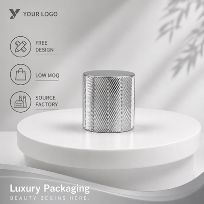 Buy Silver Chevron Embossed Zinc Alloy Round Perfume Cap Low MOQ Custom Brand Metal Scent Cover For Empty Luxury Perfume Glass Bottle online manufacture