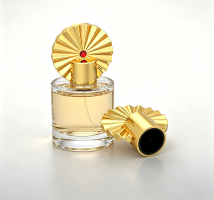 Buy Luxury Fan Shaped Zamac Perfume Cap with Inlaid Red Crystal Gold Plated Fragrance Bottle Lid online manufacture