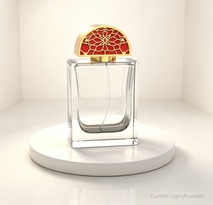 Buy Semicircle Hollow Floral Zamac Perfume Cap with Red Enamel Gold Plated Finish and Custom Logo Engraving online manufacture
