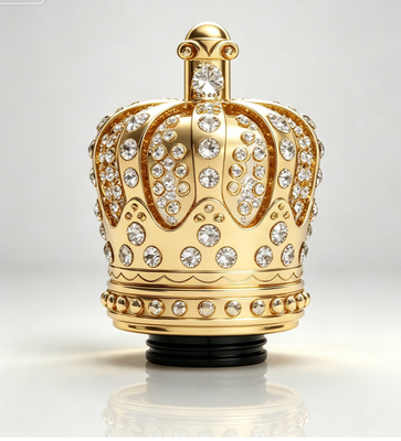 Buy Magnetic Crown Zamac Perfume Cap Gold Plated With Inlaid Crystal Rhinestones online manufacture