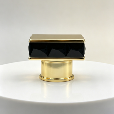 Buy High End Gloss Black Rhombus Cut Square Zamac Perfume Cap Electroplated Gold Zinc Alloy Parfum Bottle Cover Custom Size For Glass Perfume Packaging online manufacture