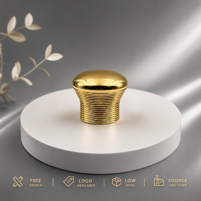 Buy Factory Custom Horizontal Grooved Thread Hourglass Mushroom Dome Mirror Gold Zinc Alloy Perfume Cap Model JHS027 OEM ODM Custom Engraved Logo Zamac Perfume Lid For Luxury Glass Perfume Bottle Magnetic online manufacture