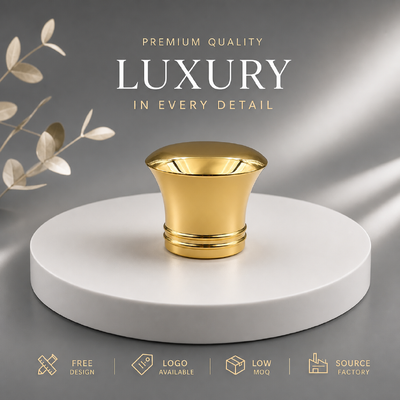 Buy Factory Custom Flared Curved Waist Flat Dome Mirror Gold Zinc Alloy Perfume Cap Double Ring Base OEM ODM Custom Engraved Logo Zamac Perfume Lid For Luxury Glass Perfume Bottles Magnetic online manufacture