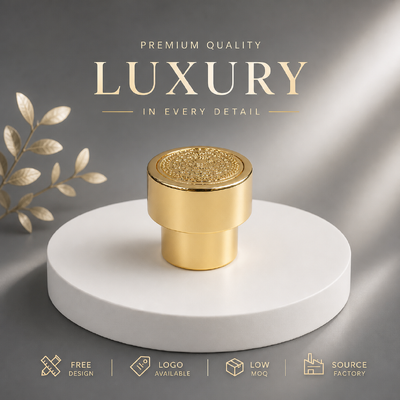 Buy Factory Custom Zinc Alloy Perfume Cap Bright Gold Plating Double Layer Cylinder Embossed Texture Metal Perfume Lid Support Custom Embossed Logo Magnetic online manufacture
