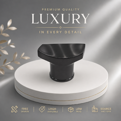 Buy Luxury Irregular Fan Zinc Alloy Fragrance Cap Brushed Black Special Shape Perfume Bottle Top Custom Logo Packaging Accessories Magnetic online manufacture