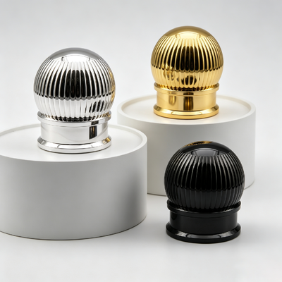Buy FEA15 Zamac Perfume Cap Vertical Ribbed Spherical Top Electroplated Globe Shape Metal Perfume Bottle Lid Custom Logo OEM ODM Zinc Alloy Parfume Lid online manufacture
