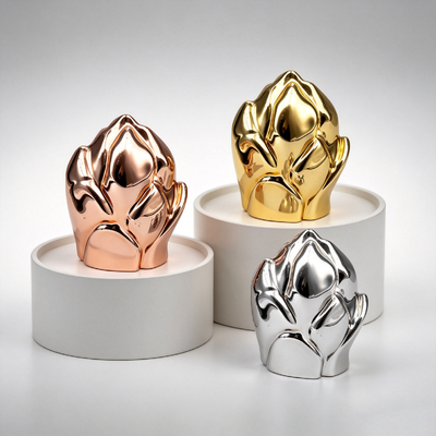 Buy Luxury FEA15 Perfume Bottle Cap Zinc Alloy 3D Embossed Floral Bud Top Electroplated Fragrance Bottle Lid Custom Zamac Perfume Cap online manufacture