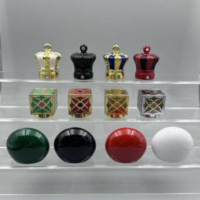 Exquisite Black / Gold Crown Shaped Diamond Zamak Perfume Caps For Standard Bottle Necks