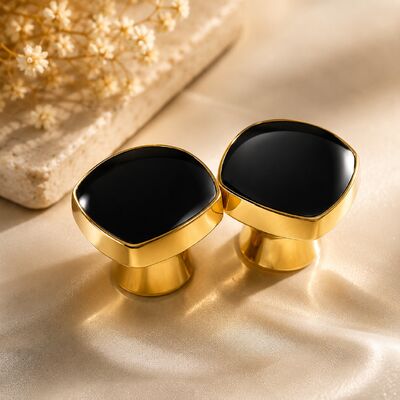 Luxury Geometric Black Crystal Zinc Alloy Perfume Bottle Cap with Electroplated Gold Finish