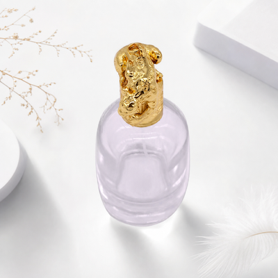 Customized Golden Textured Top Zamak Perfume Cap for Elegant Perfume Bottle Lids