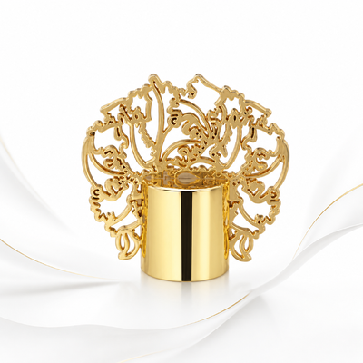 Gold Plated Zamak Perfume Caps with Customizable Design and Mirror Polished Finish