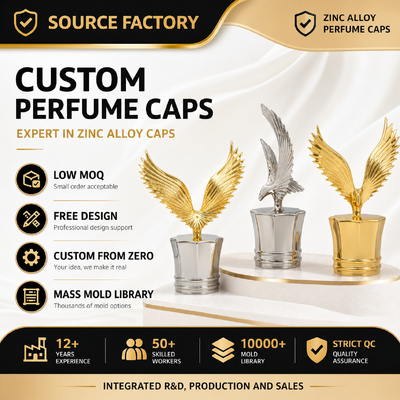 Custom Eagle Shape Zamac Perfume Bottle Cap   Luxury Zinc Alloy Screw Perfume Lid, Personalized Metal Cosmetic Bottle Caps Factory Wholesale