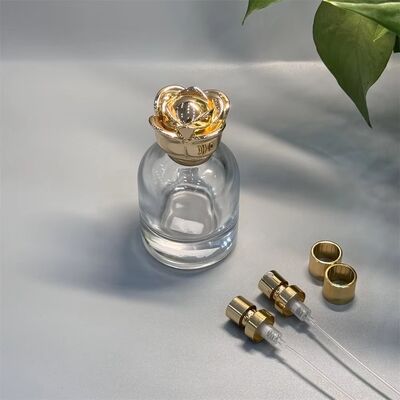 Luxury Shiny Gold Rose Shape Zamac Perfume Bottle Caps Custom Engraved Logo Zinc Alloy Cylinder Fragrance Closures