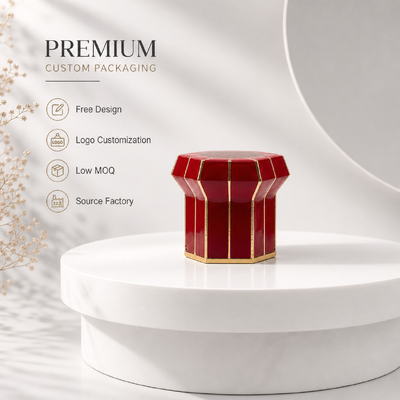 Luxury Hexagonal Red Enamel Zinc Alloy Perfume Cap Gold Trim Zamac Fragrance Bottle Lid Custom Logo OEM ODM Source Factory Wholesale