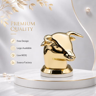 Luxury Bull Head Zinc Alloy Perfume Cap Gold Mirror Electroplated Zamac Fragrance Bottle Lid Custom Logo Embossed Metal Perfume Top OEM ODM Source Factory Wholesale