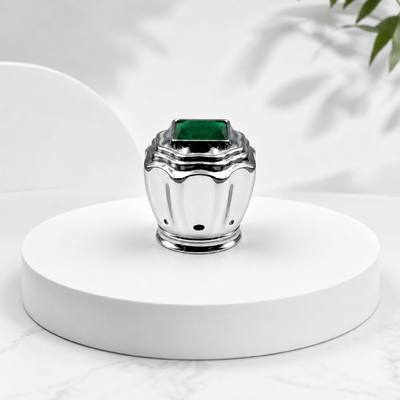 Factory Custom Logo Mirror Silver Wavy Tiered Zamac Perfume Cap Gloss Zinc Alloy Wave Layer Lid With Square Emerald Crystal Compatible FEA15 50ml Vertical Rib Glass Perfume Bottles