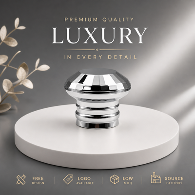 Premium Geometric Facet Dome Multi Ring Chrome Silver Zinc Alloy Perfume Cap Solid Heavy Zamac Metal Lid For High End Designer Perfume Packaging Magnetic