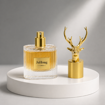 Luxury 3D Deer Head Zamac Perfume Cap with Custom Logo Engraving and Electroplated Gold Finish