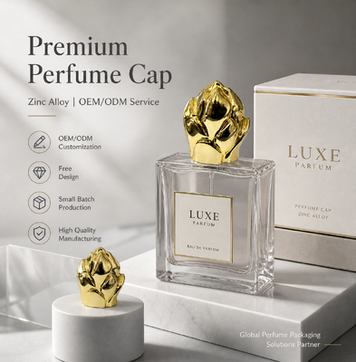 Luxury Lotus Bud Zinc Alloy Perfume Cap Electroplated Gold Zamac Fragrance Bottle Lid Custom Logo Metal Perfume Cover OEM Packaging Magnetic