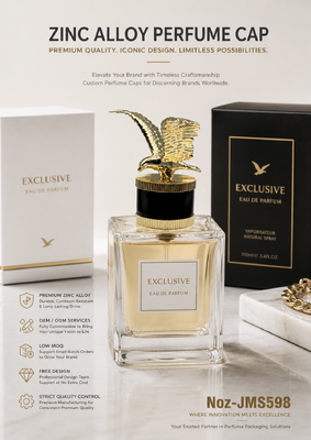 Zinc Alloy Flying Eagle Perfume Cap, 3D Spread‑wing Hawk Ornament, Black Cylinder Knurled Base Gold Plated Custom Logo Luxury Bottle Lid Magnetic