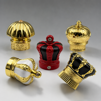 Wholesale 3D Crown Zinc Alloy Perfume Cap Enamel Painted Rhinestone Decor Metal Perfume Bottle Closure Custom Logo Accept