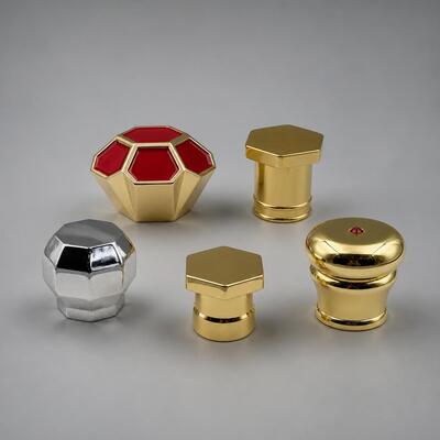 Wholesale Zinc Alloy Perfume Cap Hexagon Faceted Enamel Gem Decor Gold Silver Plated Perfume Bottle Closure Custom Logo Accept