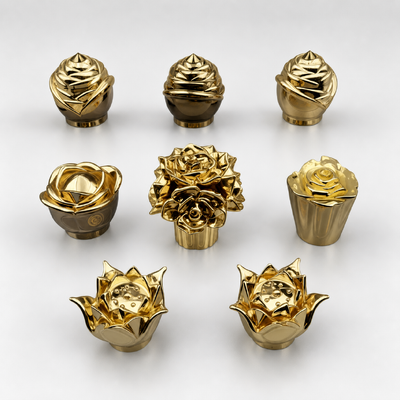 Luxury Gold Plated 3D Floral Zamac Perfume Cap, Rose Lotus Flower Sculpture Metal Perfume Closure Custom Logo For Women Luxury Perfume Bottles