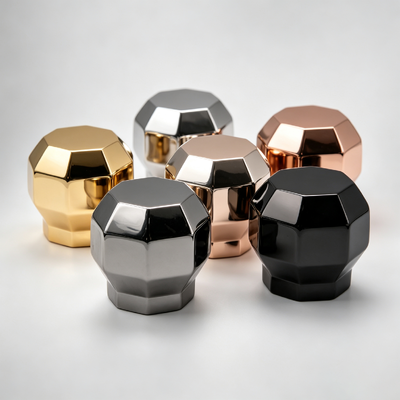 Factory Wholesale Multi‑Faceted Diamond Ball Shape Zamac Perfume Cap 3D Geometric Cut Metal Perfume Bottle Cover Gold Silver Rose Gold Black Gunmetal Custom Logo