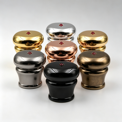 Factory Wholesale Inlaid Diamond Rhinestone Zamac Perfume Cap Oval Bulb Top Curved Body Metal Perfume Bottle Cover Multi Colors Custom Logo OEM