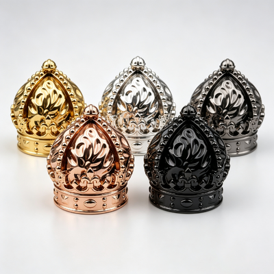 Luxury Embossed Crown Zinc Alloy Perfume Cap Multi‑Color Electroplating Zamac Perfume Bottle Lid Custom Logo OEM ODM For Fragrance Glass Bottle