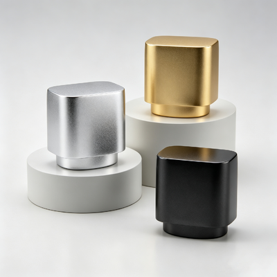 Luxury Bulky Rounded Square Zinc Alloy Perfume Cap Matte Brushed Finish Short Step‑Down Base Zamac Perfume Bottle Lid Multi‑Tone Custom Logo OEM ODM