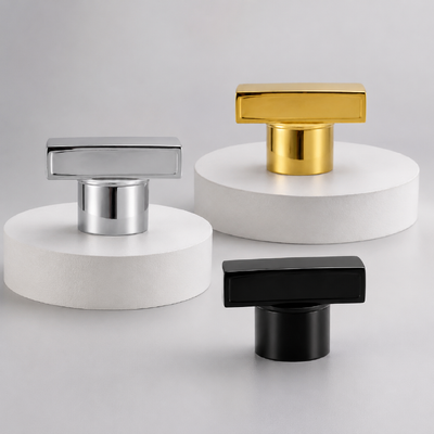 Factory Wholesale T‑Shape Bar Zamac Perfume Cap Horizontal Rectangular Top Metal Perfume Bottle Cover Custom Logo OEM