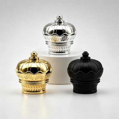 Source Factory Luxury Crown Shape Hollow Carved Zinc Alloy Perfume Cap FEA15 Fit Vintage Embossed Zamac Perfume Bottle Lid Multi‑Color Electroplating Custom Logo OEM ODM