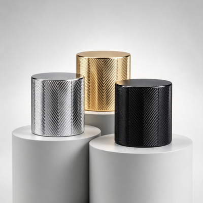 Source Factory Cylindrical Diamond Knurled Zinc Alloy Perfume Cap FEA15 Fit Smooth Flat Top Zamac Perfume Bottle Lid Multi‑Color Electroplating Custom Logo OEM ODM