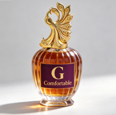 Luxury Vertical Ribbed Clear Glass Perfume Bottle With Golden Peacock Shape Zamac Cap, Oval Empty Fragrance Spray Bottle, Custom Logo Glass Perfume Container For High‑End Perfume Packaging